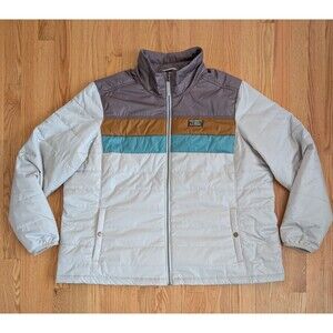 LL Bean Women's Mountain Classic Puffer Jacket Colorblock 3X Plus Brown Blue